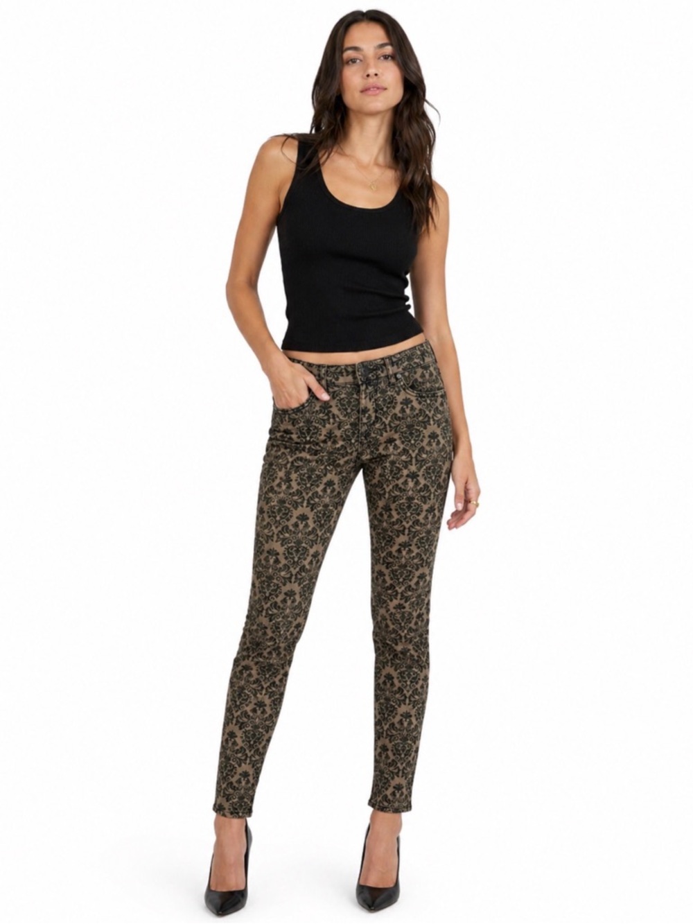 Rich & Skinny Black and Olive Paisley Jacquard Pants